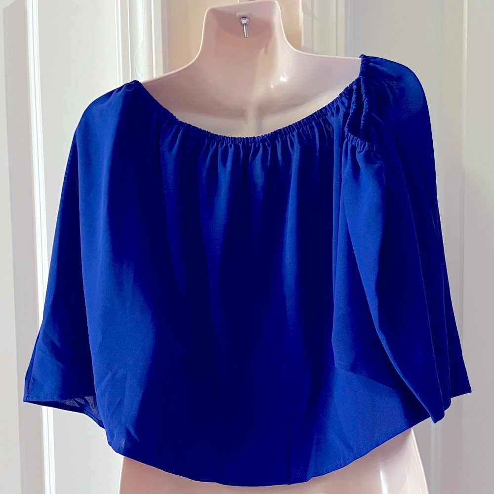 BlueTime NEW Women’s Off Shoulder 3/4 Flutter Sleeve Blue Top - Size S